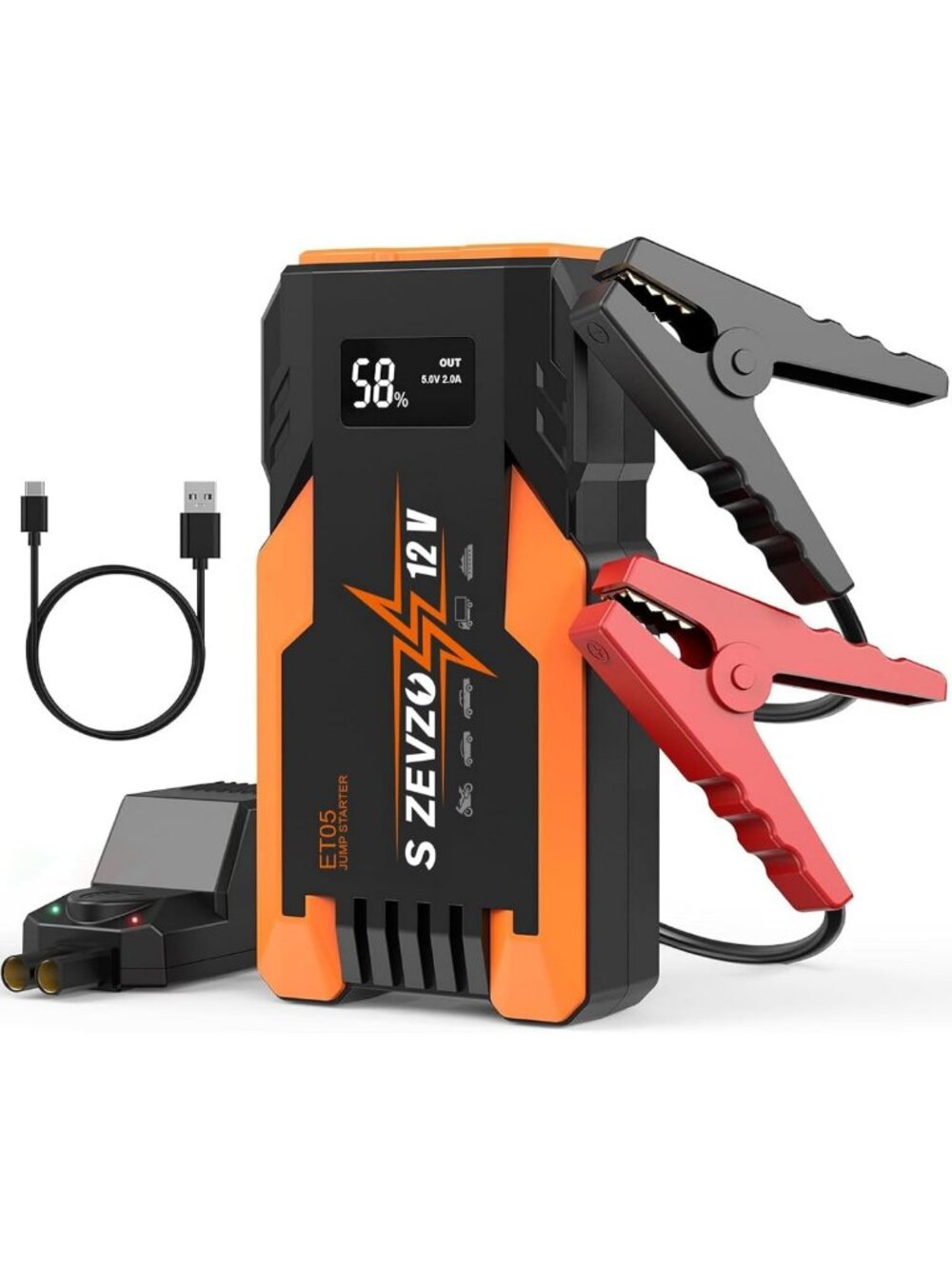 5000A Portable Car Jump Starter Battery Pack, 12V with USB Ports & Flashlight